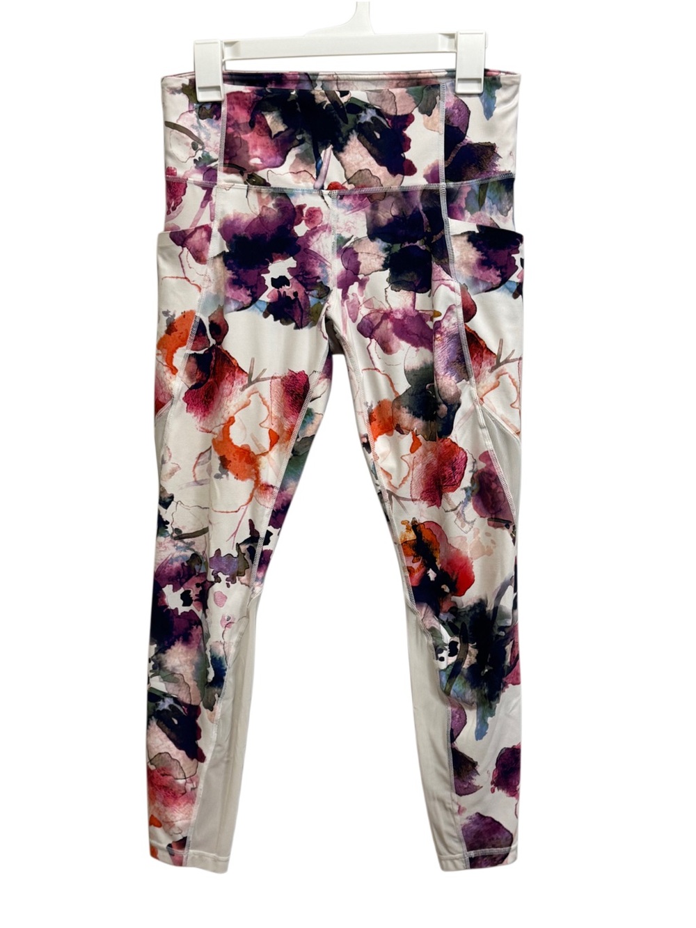 Athleta Watercolor Floral Mudra 7/8 Mesh Panel Tight M